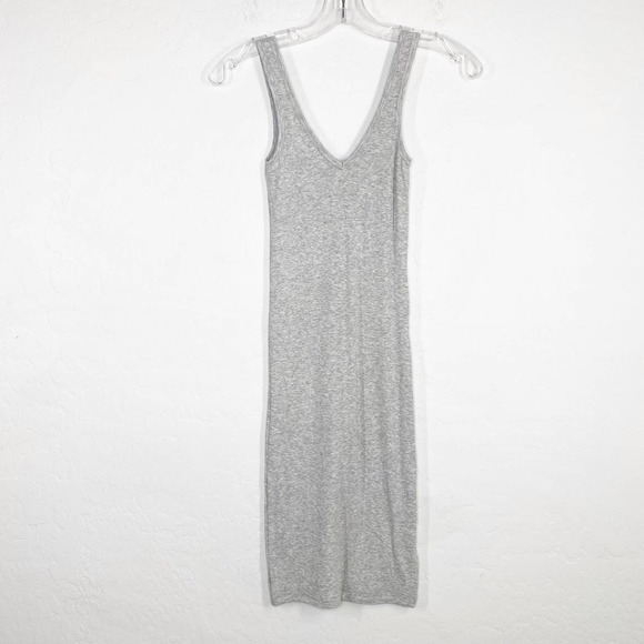 Olivaceous Gray Ribbed V Neck Tank Tshirt Bodycon Lined Mini Dress Medium - Picture 3 of 10